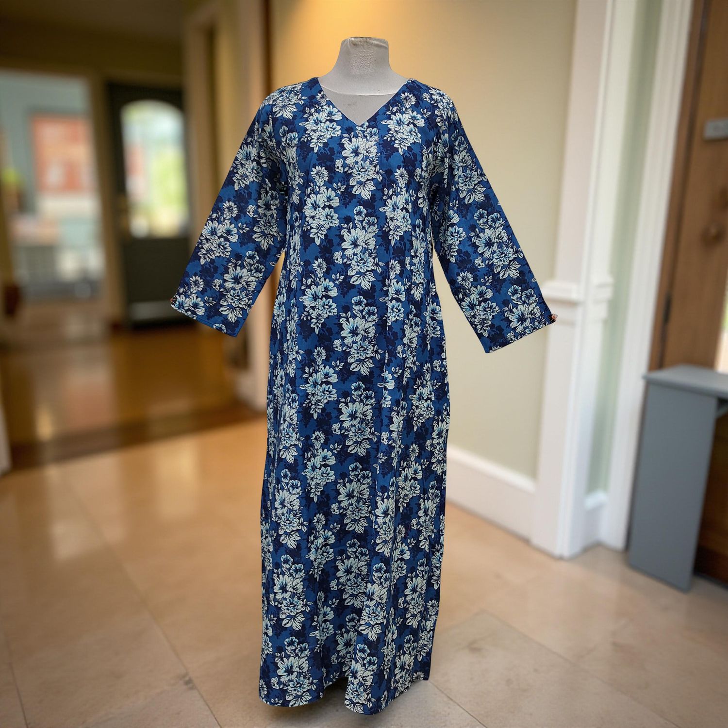 L/XL Khadijah Printed Cotton Dress 57&quot;Long Jalabiya