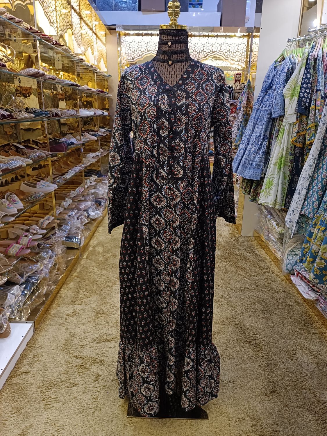 XS/S Tulip Printed Cotton Dress 54&quot; Long Jalabiya