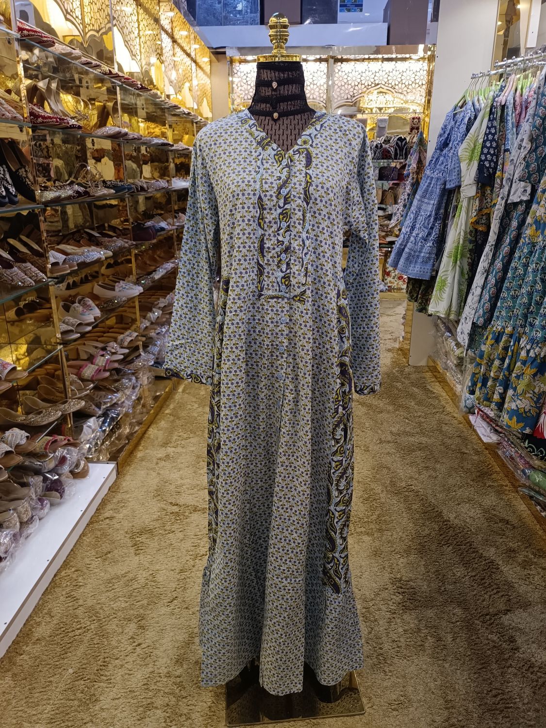 S/M Tulip Printed Cotton Dress 57&quot; Long Jalabiya 