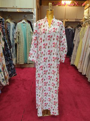 S/M Teena Printed Cotton Dress 57&quot; Long Jalabiya