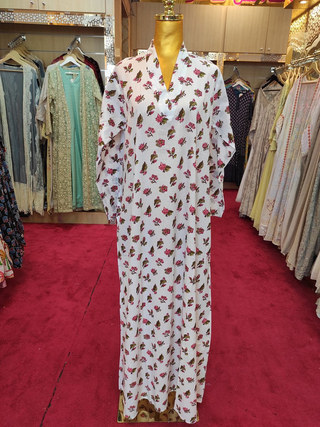S/M Teena Printed Cotton Dress 57&quot; Long Jalabiya