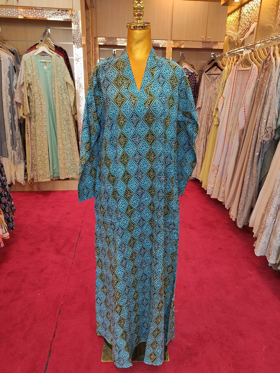 S/M Teena Printed Cotton Dress 57&quot; Long Jalabiya