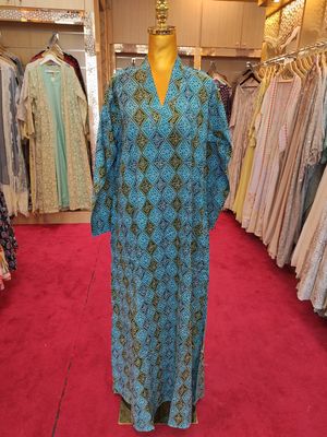 S/M Teena Printed Cotton Dress 57&quot; Long Jalabiya