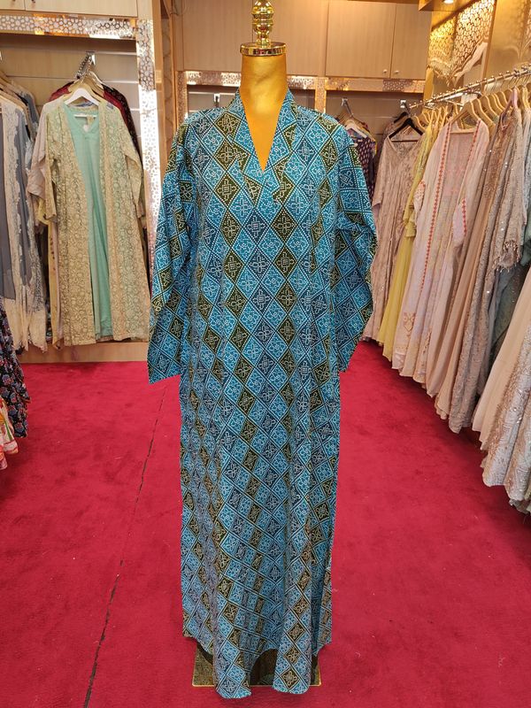 S/M Teena Printed Cotton Dress 57&quot; Long Jalabiya
