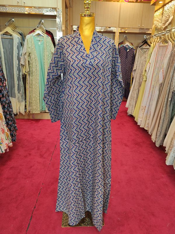 S/M Teena Printed Cotton Dress 57&quot; Long Jalabiya
