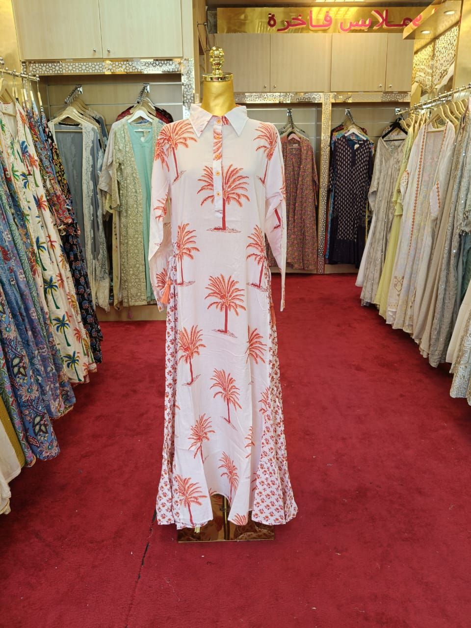 S/M Nadira Printed Cotton Dress 57&quot; Long Jalabiya