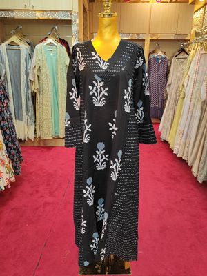 XS/S  Noor Printed Cotton Dress 54&quot; Long Jalabiya