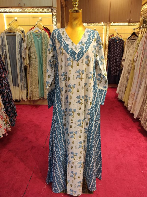 S-M  Noor Printed Cotton Dress 57&quot; Long Jalabiya