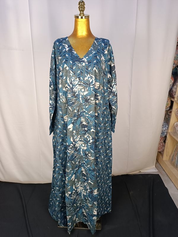 2XL/3XL  Noor Printed Cotton Dress 57&quot; Long Jalabiya