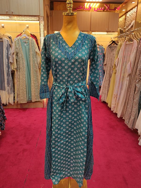 10-11  Noor Printed Cotton Dress 46&quot; Long Jalabiya