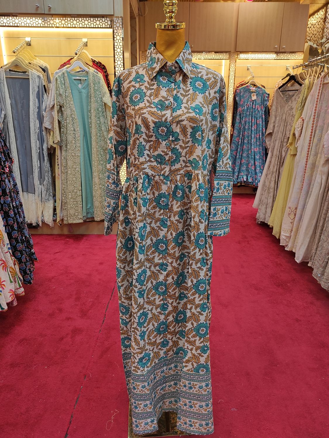 S/M Ana Printed Cotton Dress 56&quot; Long Jalabiya