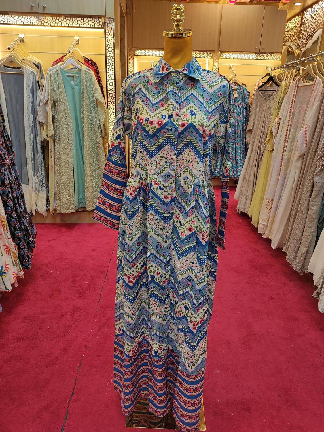 S/M Ana Printed Cotton Dress 56&quot; Long Jalabiya