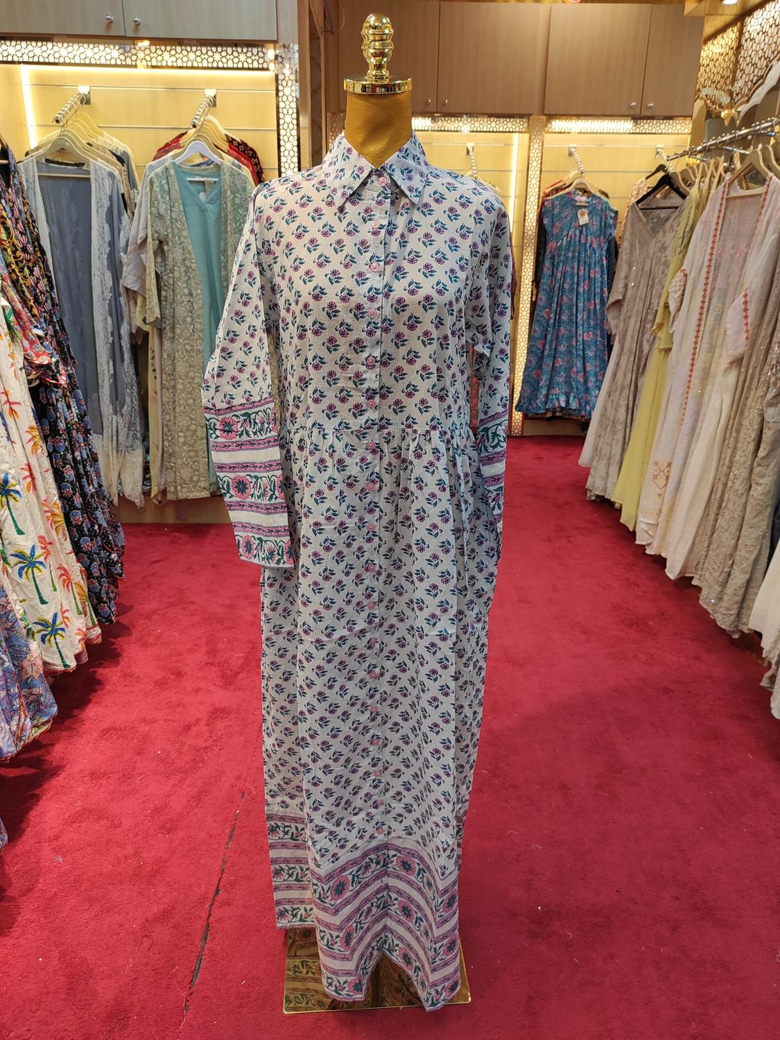 L/XL Ana Printed Cotton Dress 57&quot; Long Jalabiya