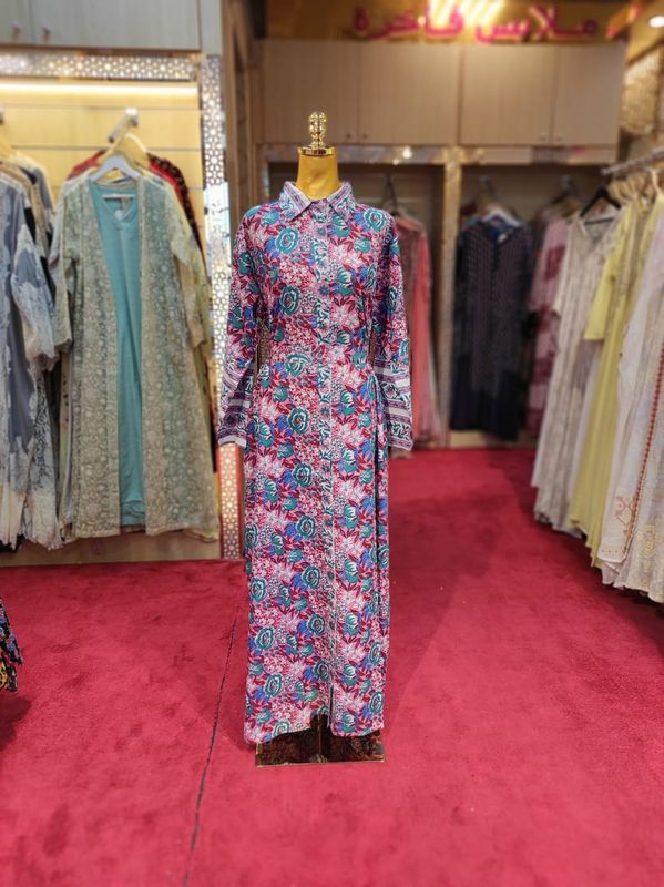 2XL/3XL Tansy Printed Cotton Jalabiya Dress 57&quot; Long