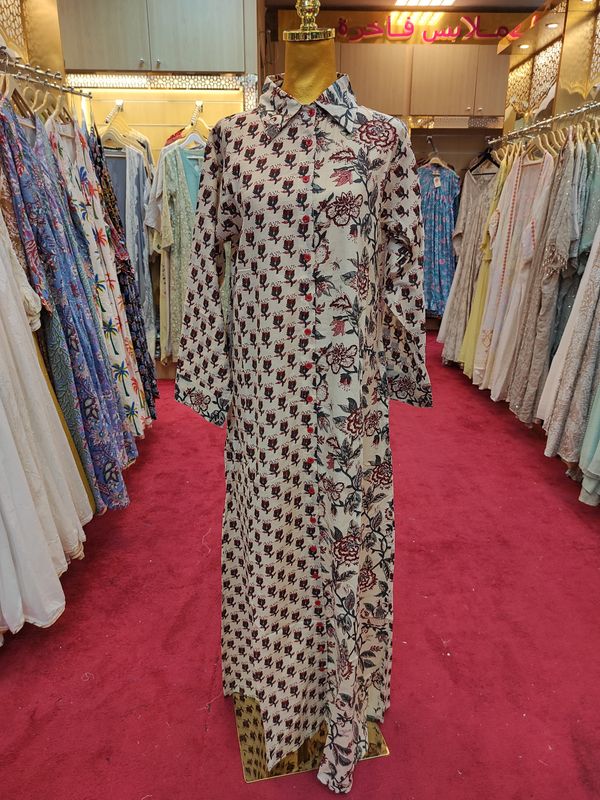 S/M Singapore Printed Cotton Dress 57&quot; Long Jalabiya