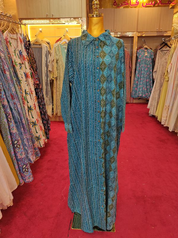 2XL/3XL Singapore Printed Cotton Dress 58&quot; Long Jalabiya