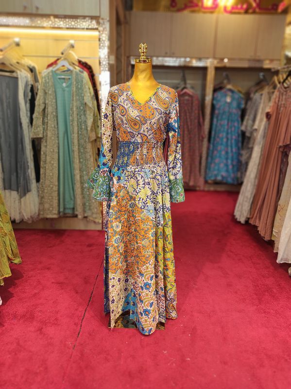 L/XL Musira Multi Printed Cotton Dress 57&quot; Long Jalabiya