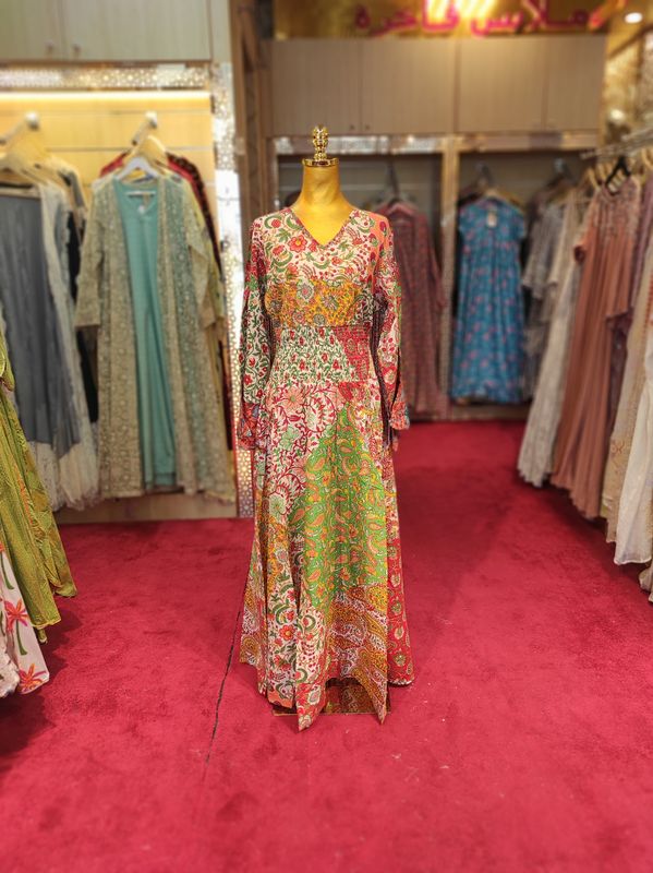 L/XL Musira Multi Printed Cotton Dress 57&quot; Long Jalabiya