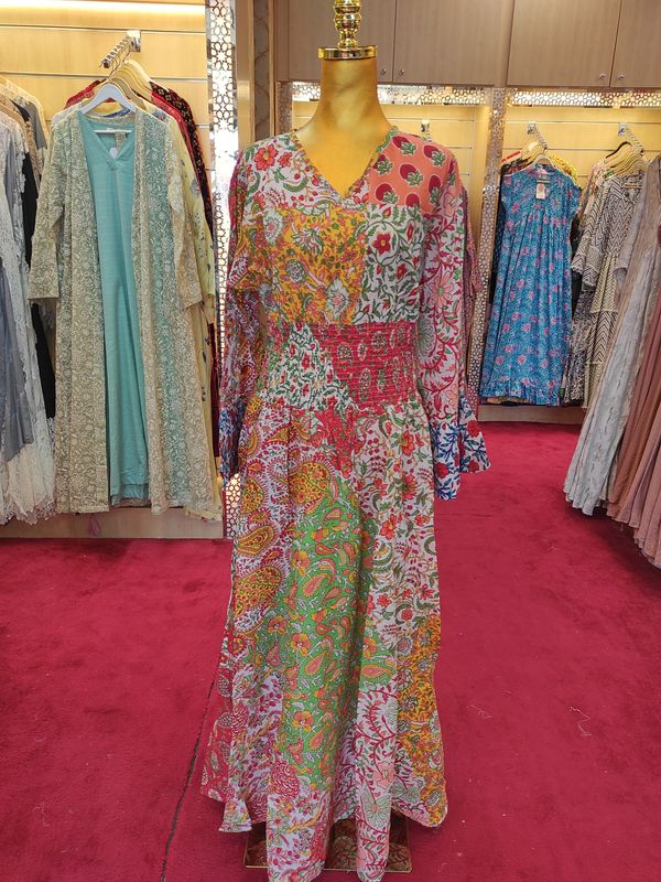 L/XL Musira Multi Printed Cotton Dress 57&quot; Long Jalabiya