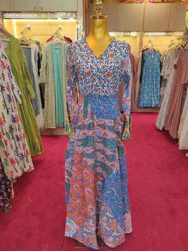 L/XL Musira Multi Printed Cotton Dress 57&quot; Long Jalabiya