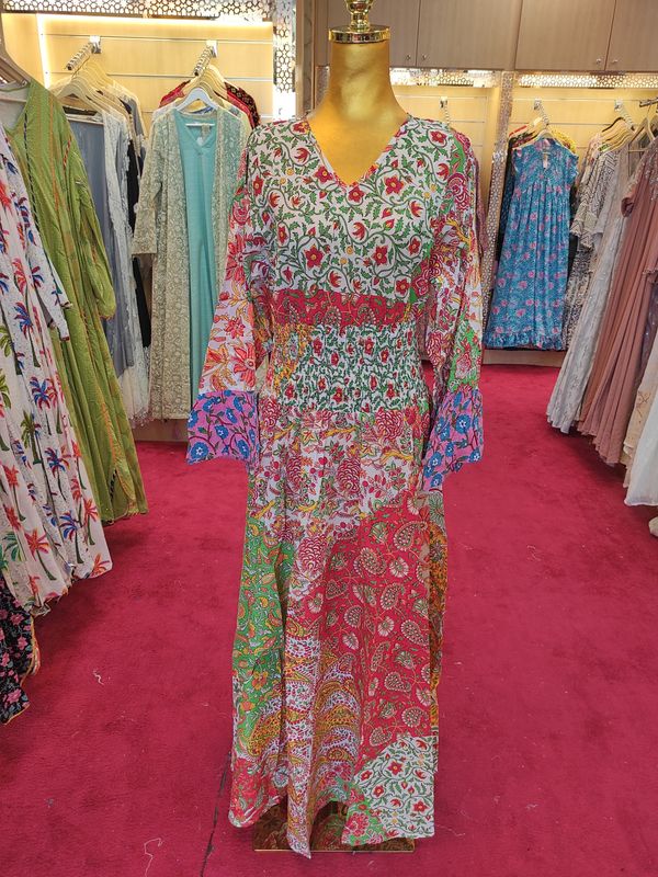 L/XL Musira Multi Printed Cotton Dress 57&quot; Long Jalabiya