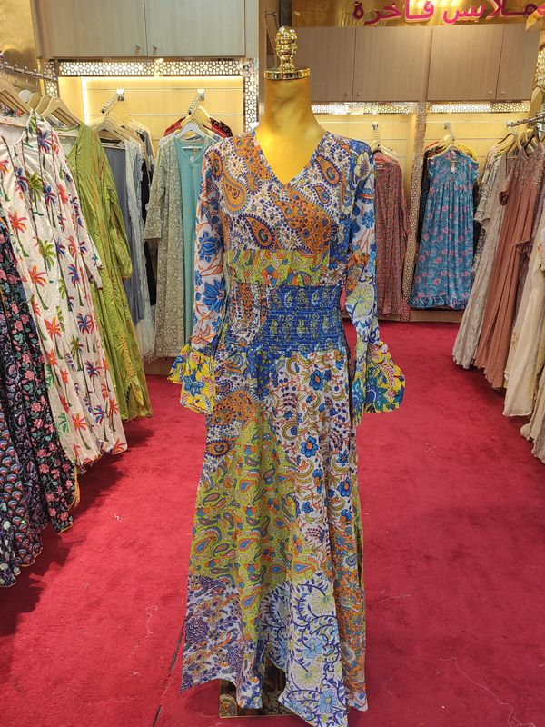 L/XL Musira Multi Printed Cotton Dress 57&quot; Long Jalabiya