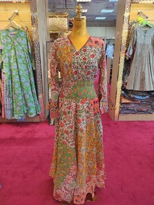 L/XL Musira Multi Printed Cotton Dress 57&quot; Long Jalabiya