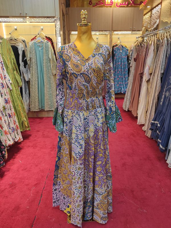 L/XL Musira Multi Printed Cotton Dress 57&quot; Long Jalabiya