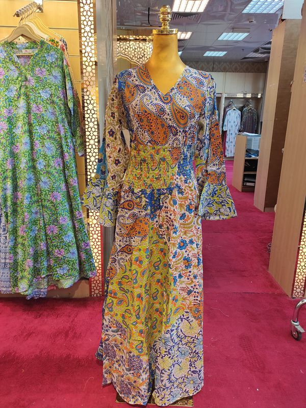 S/M Musira Multi Printed Cotton Dress 57&quot; Long Jalabiya