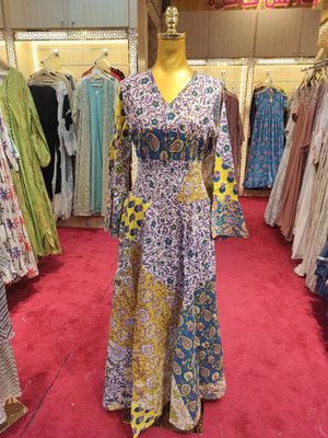 S/M Musira Multi Printed Cotton Dress 57&quot; Long Jalabiya