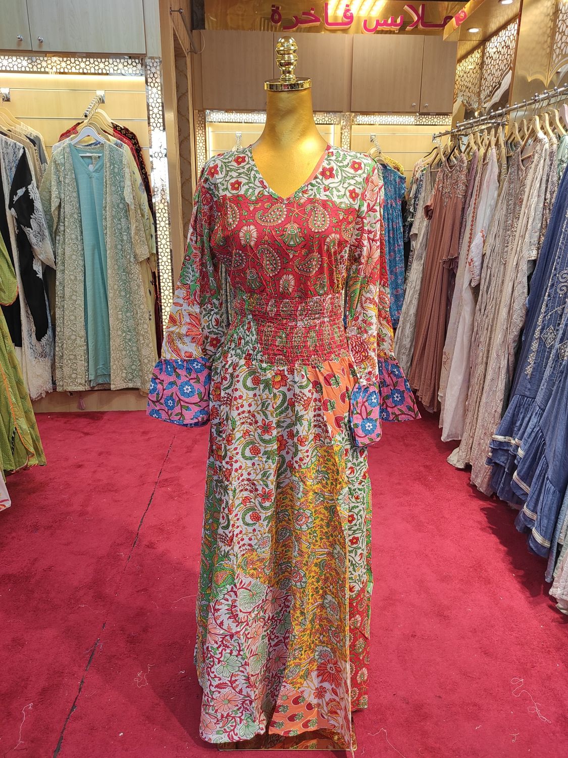 S/M Musira Multi Printed Cotton Dress 57&quot; Long Jalabiya