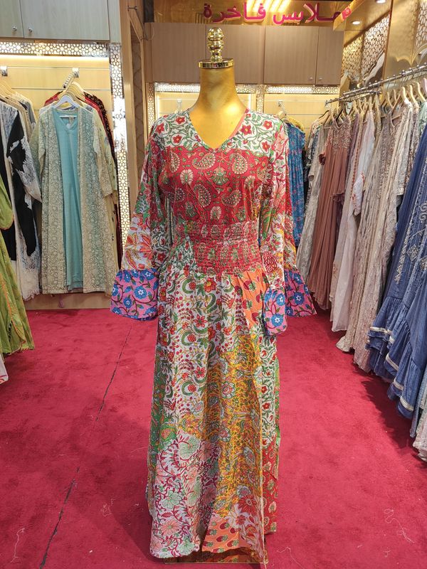 S/M Musira Multi Printed Cotton Dress 57&quot; Long Jalabiya