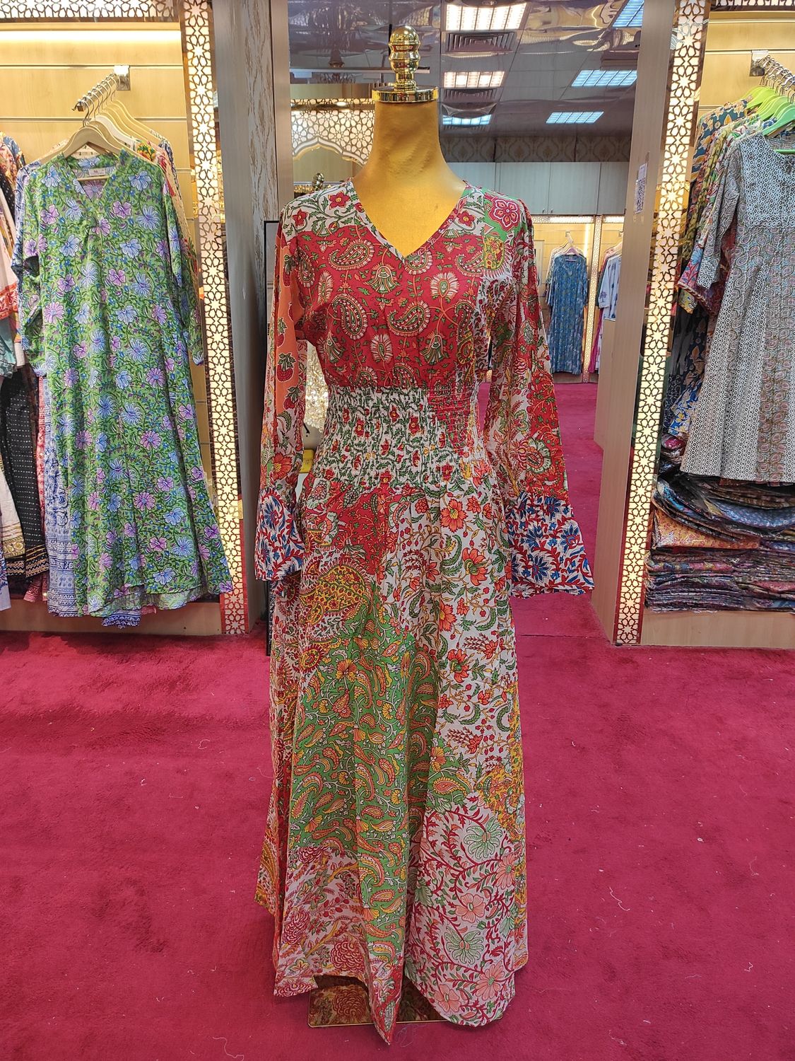 S/M Musira Multi Printed Cotton Dress 57&quot; Long Jalabiya