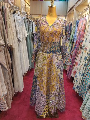 S/M Musira Multi Printed Cotton Dress 57&quot; Long Jalabiya