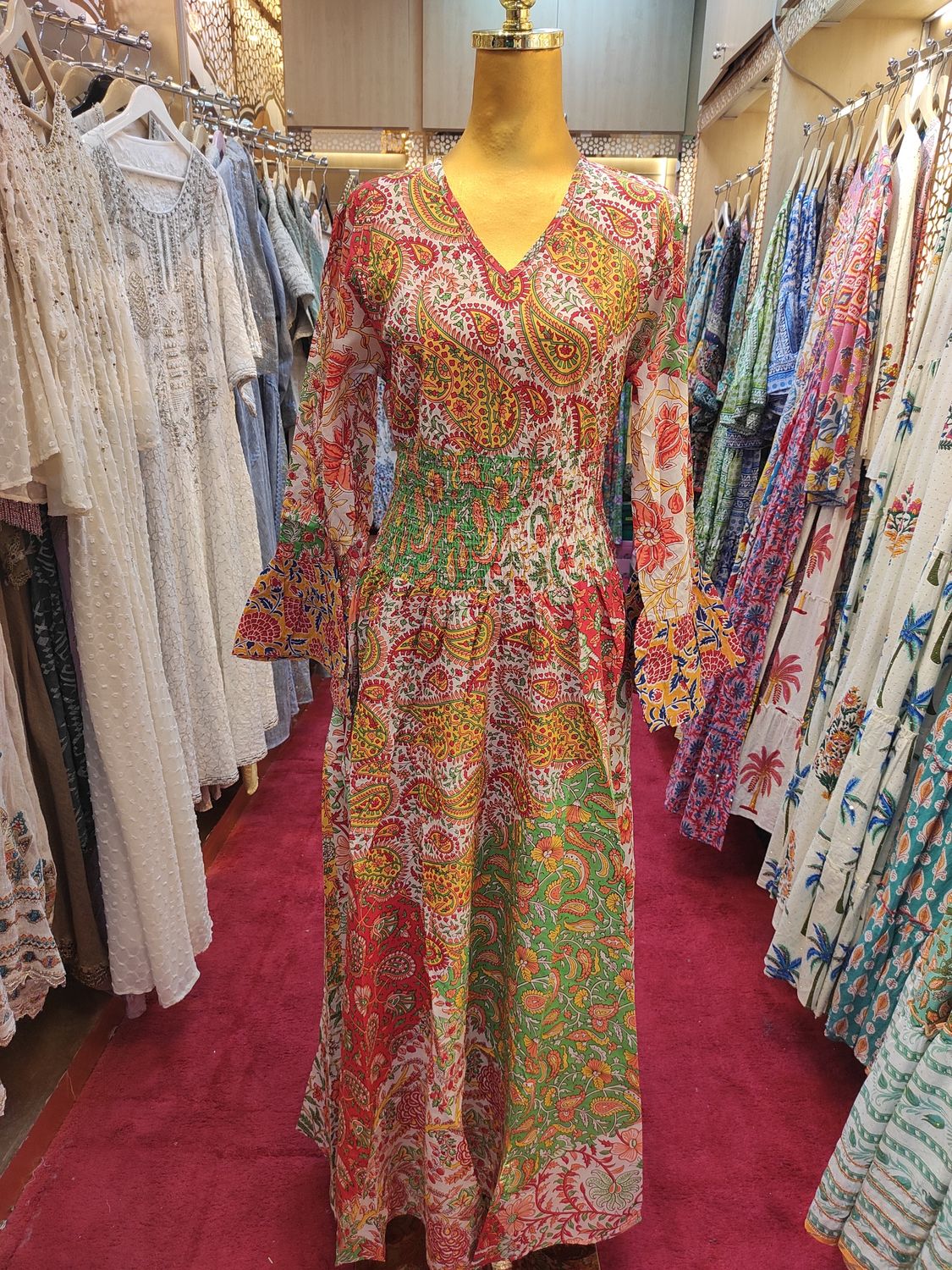 S/M Musira Multi Printed Cotton Dress 57&quot; Long Jalabiya