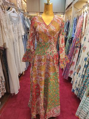 S/M Musira Multi Printed Cotton Dress 57&quot; Long Jalabiya