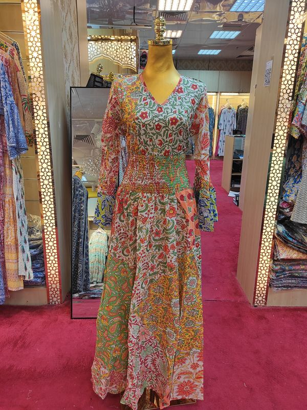 S/M Musira Multi Printed Cotton Dress 57&quot; Long Jalabiya