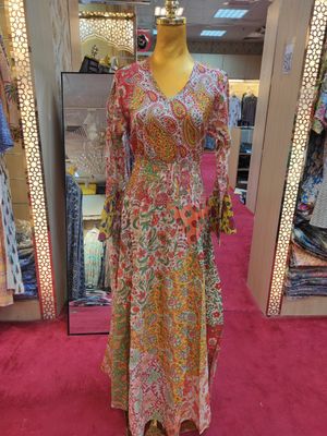 S/M Musira Multi Printed Cotton Dress 57&quot; Long Jalabiya