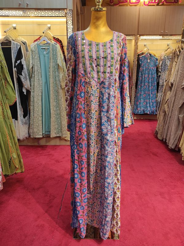 S/M Malaysia Printed Cotton Dress 57&quot; Long Jalabiya