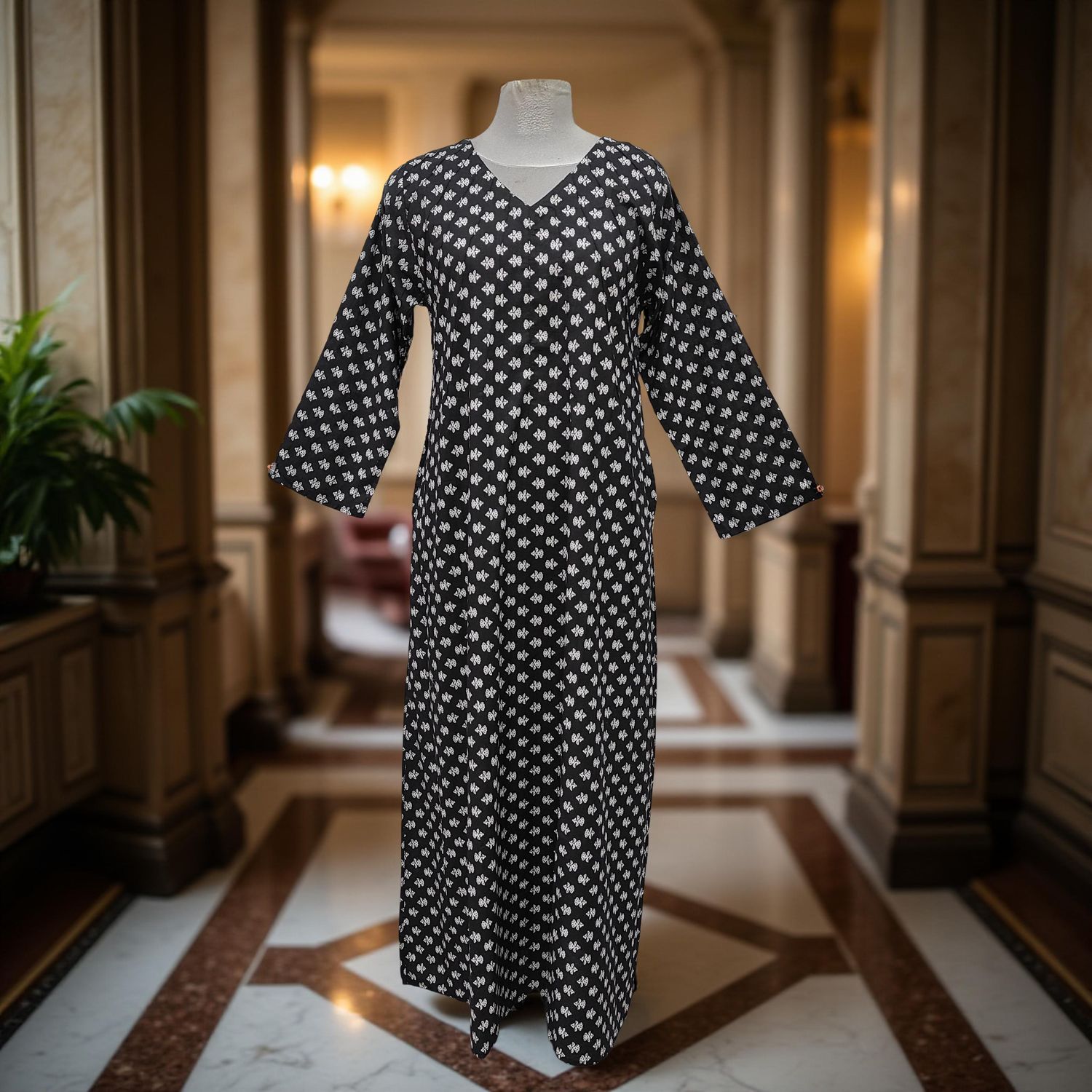 XS/S Khadijah Printed Cotton Dress 54&quot;Long Jalabiya