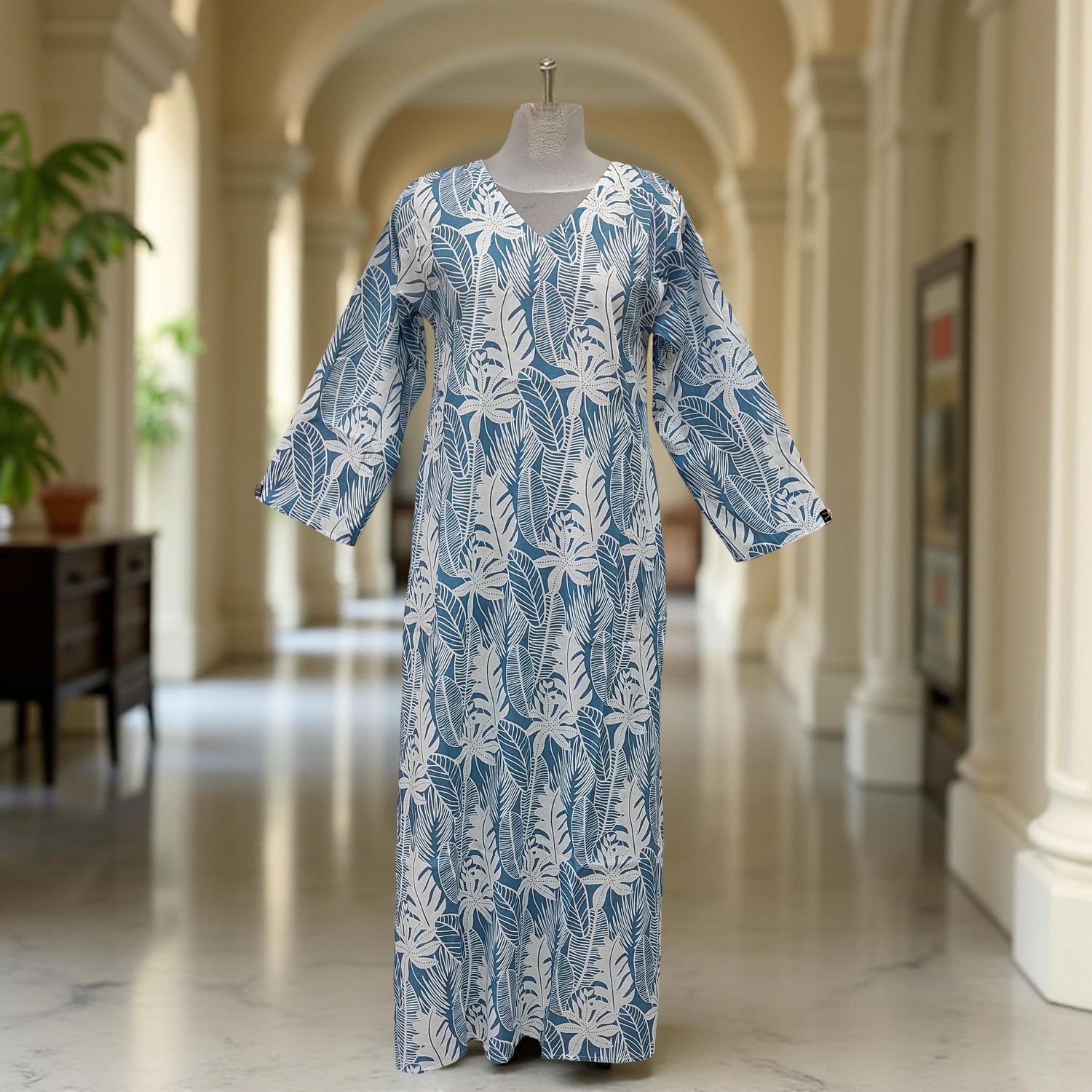 XS/S Khadijah Printed Cotton Dress 54&quot;Long Jalabiya