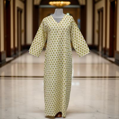 10-11  Year Khadijah Printed Cotton Girls Dress 46&quot; Long Jalabiya