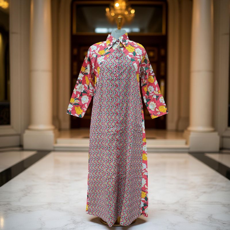2XL/3XL Honey Printed Cotton Dress 57&quot; Jalabiya