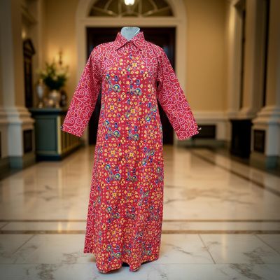 10-11 Year Honey Printed Cotton Girls Dress 46&quot; Long Jalabiya