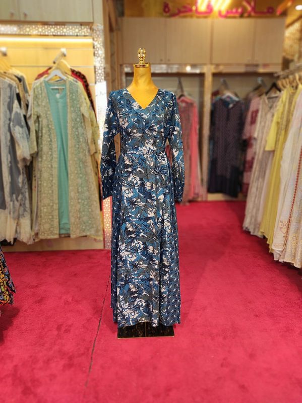 XS/S  Noor Printed Cotton Dress 54&quot; Long Jalabiya