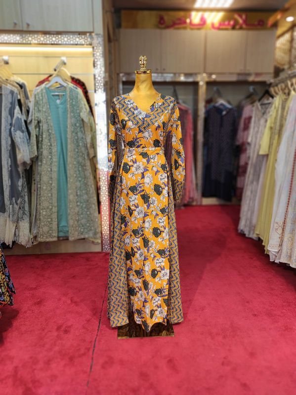 2XL/3XL  Noor Printed Cotton Dress 57&quot; Long Jalabiya