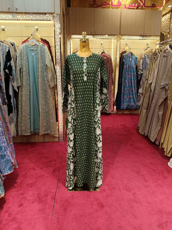 2XL/3XL  Marry Blue Printed Cotton Dress 57&quot; Long Jalabiya