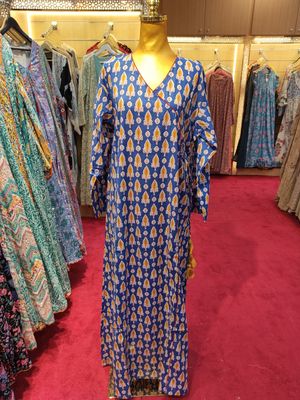 L/XL Qifa Printed Cotton Dress 57&quot; Long Jalabiyas