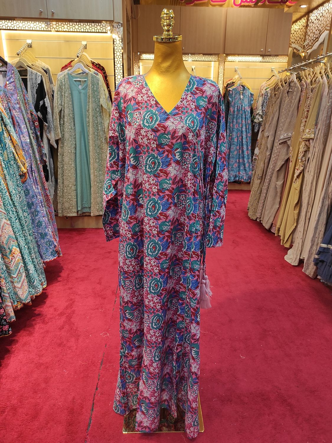 2XL/3XL Qifa Printed Cotton Dress 57&quot; Long Jalabiyas