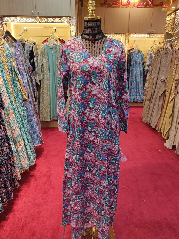 XS/S Qifa Printed Cotton Dress 54&quot; Long Jalabiyas